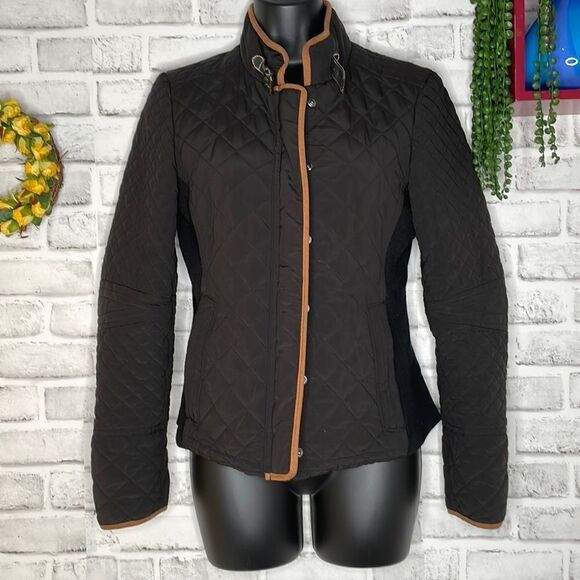 Zara Woman Lightweight Puffer Coat Jacket Black & Tan Size Small - Picture 2 of 9